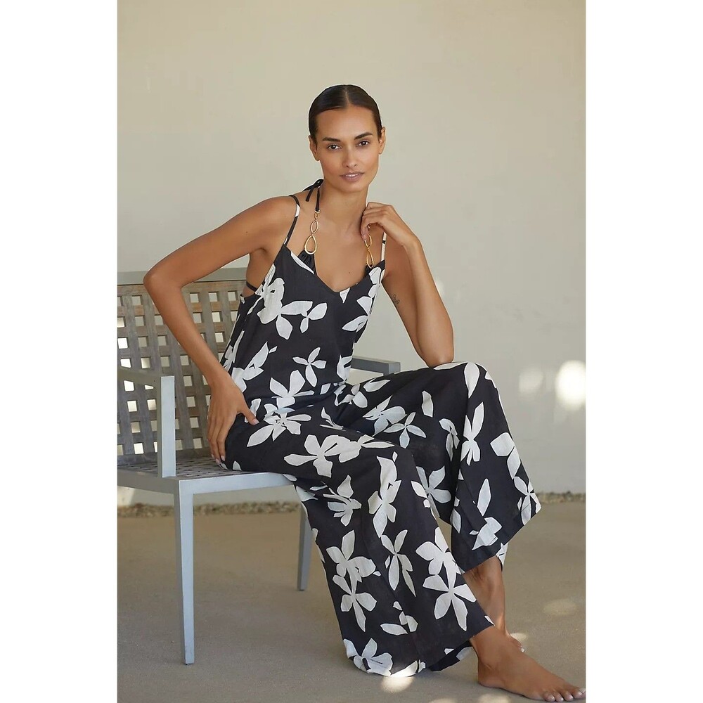 By Anthropologie Easy Linen Combination Floral Print Jumpsuit Dress S 289848
